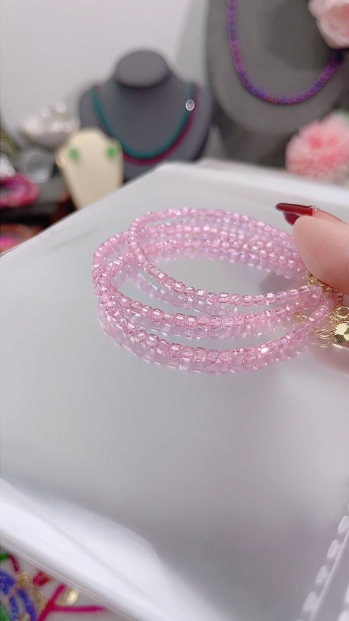 银S925镶嵌托帕石手链粉方49