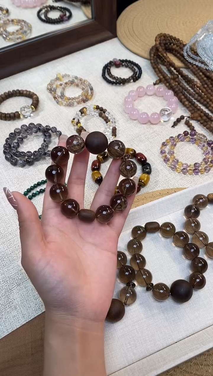 合金手链水晶《山茶树》茶晶奇楠沉香设计款手串16-19mm多样性发一