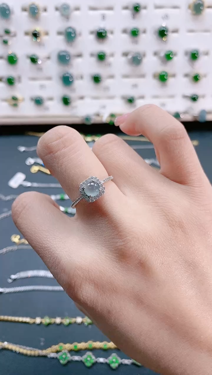 【闪购商品】翡翠戒指银S925镶嵌天然翡翠