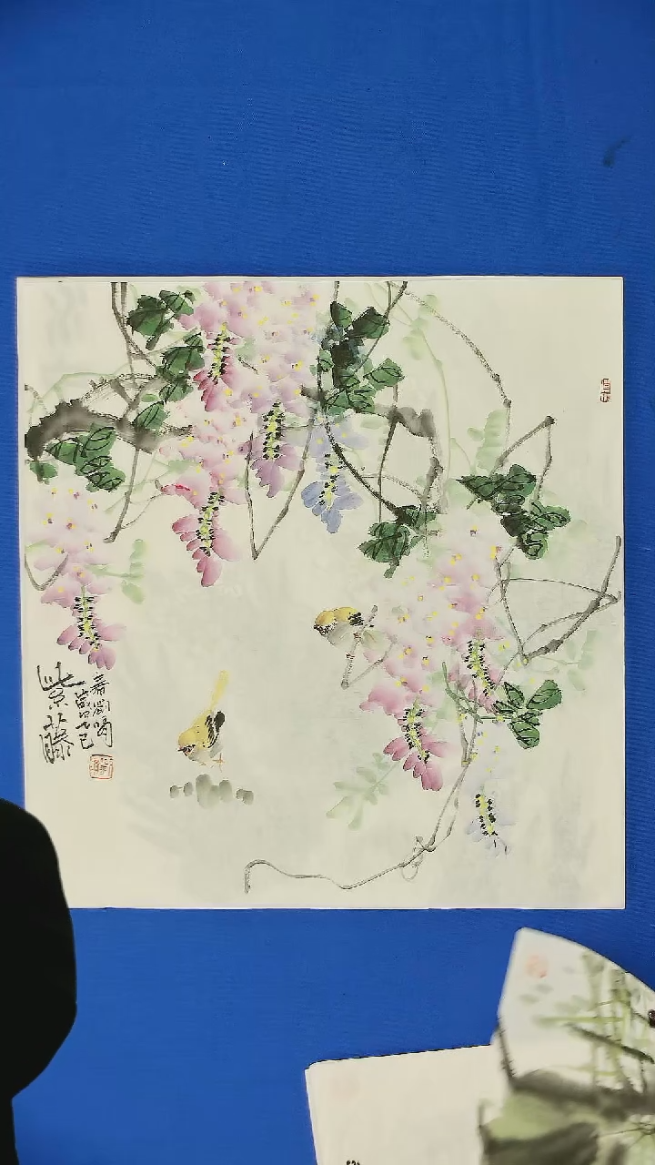 【闪购商品】国画花鸟   50cm斗方   紫藤