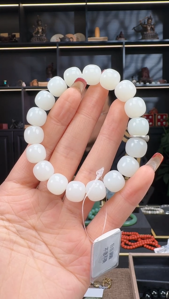 【闪购商品】和田玉1未镶嵌12mm白玉老型手串