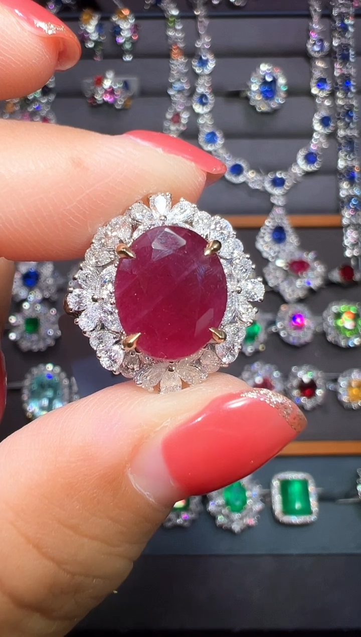 18K金镶嵌戒指红宝石5.35ct/AIGS/无烧鸽血红
