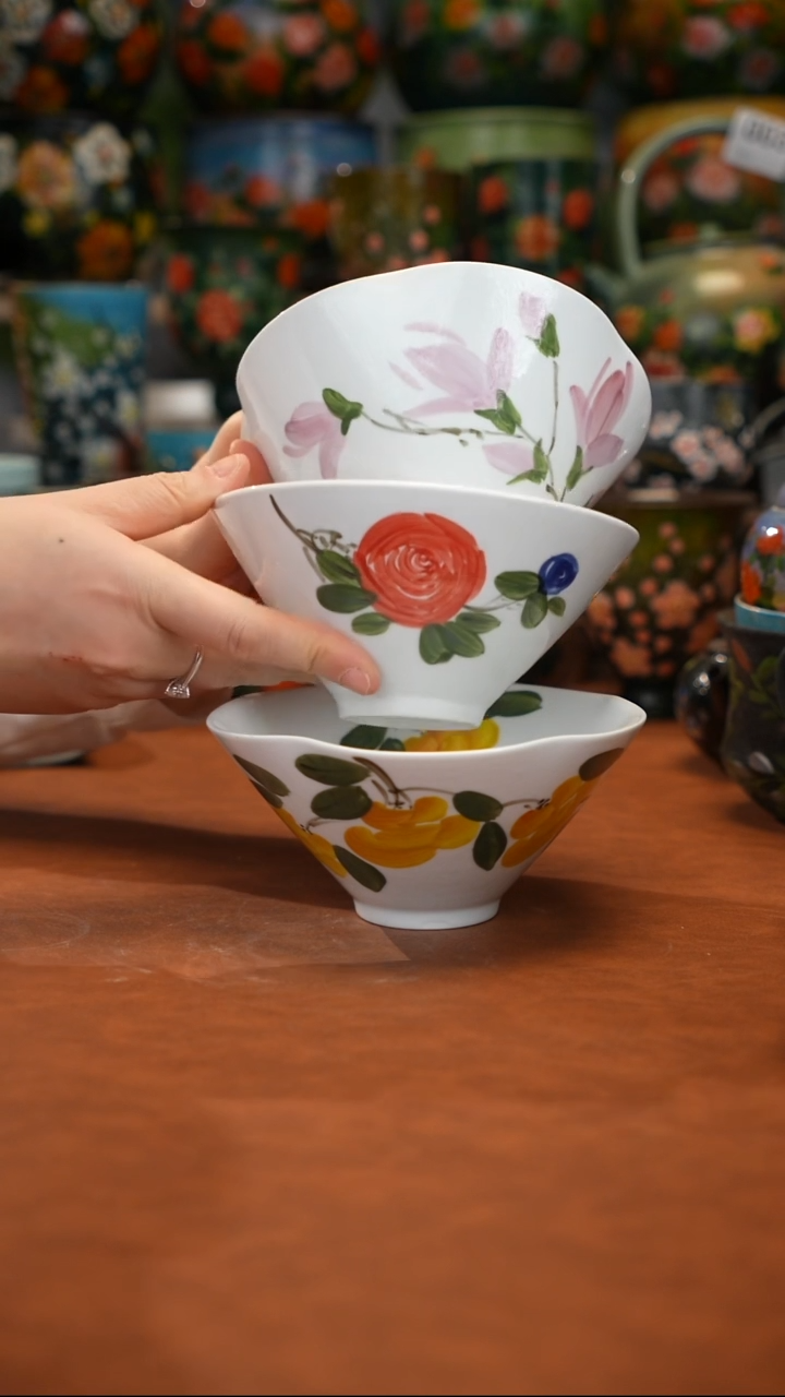 陶瓷油画手绘釉下彩3件套微瑕