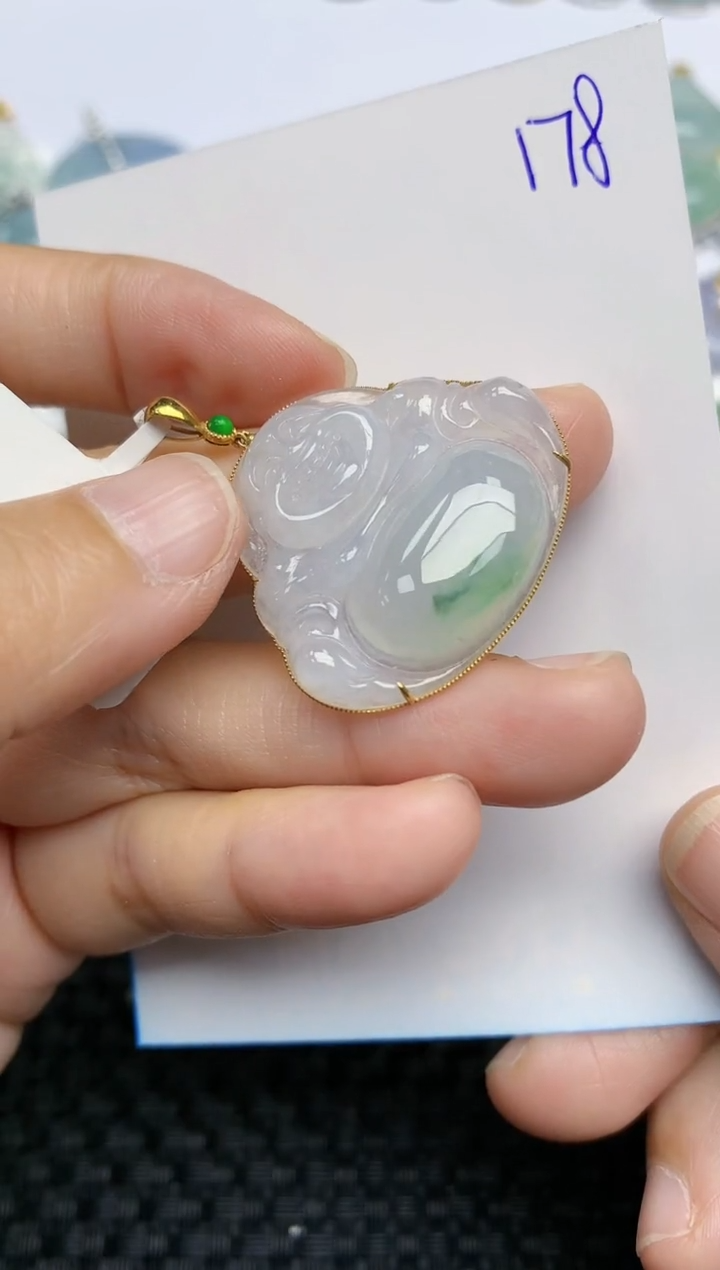 【闪购商品】翡翠挂件18K金镶嵌天然A货翡翠 178