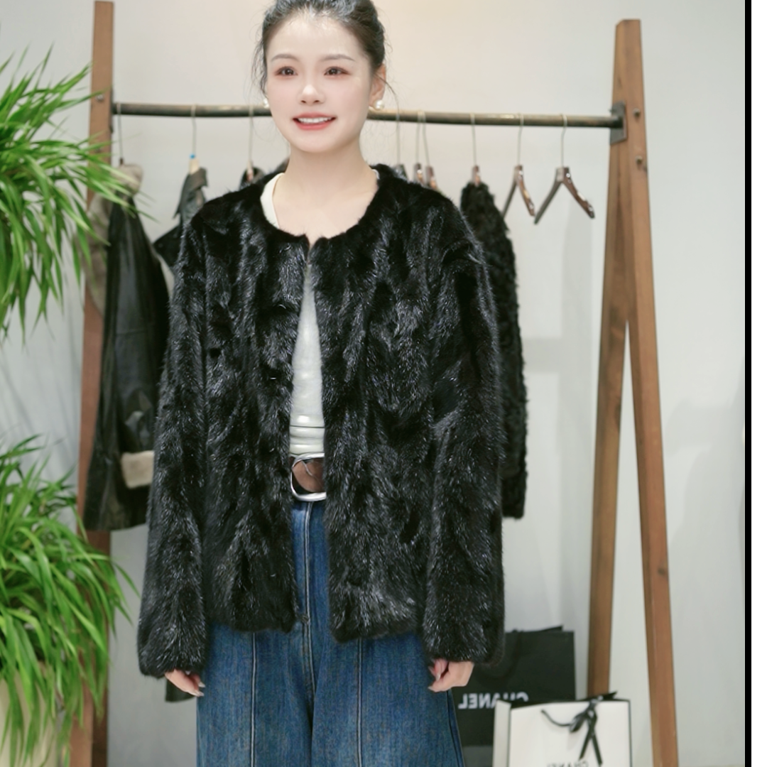 程程【88653】经典圆领新款水貂新款时尚气质外套