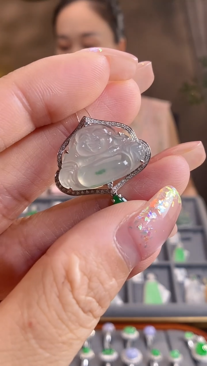 翡翠18K金镶嵌吊坠(不含链)佛公