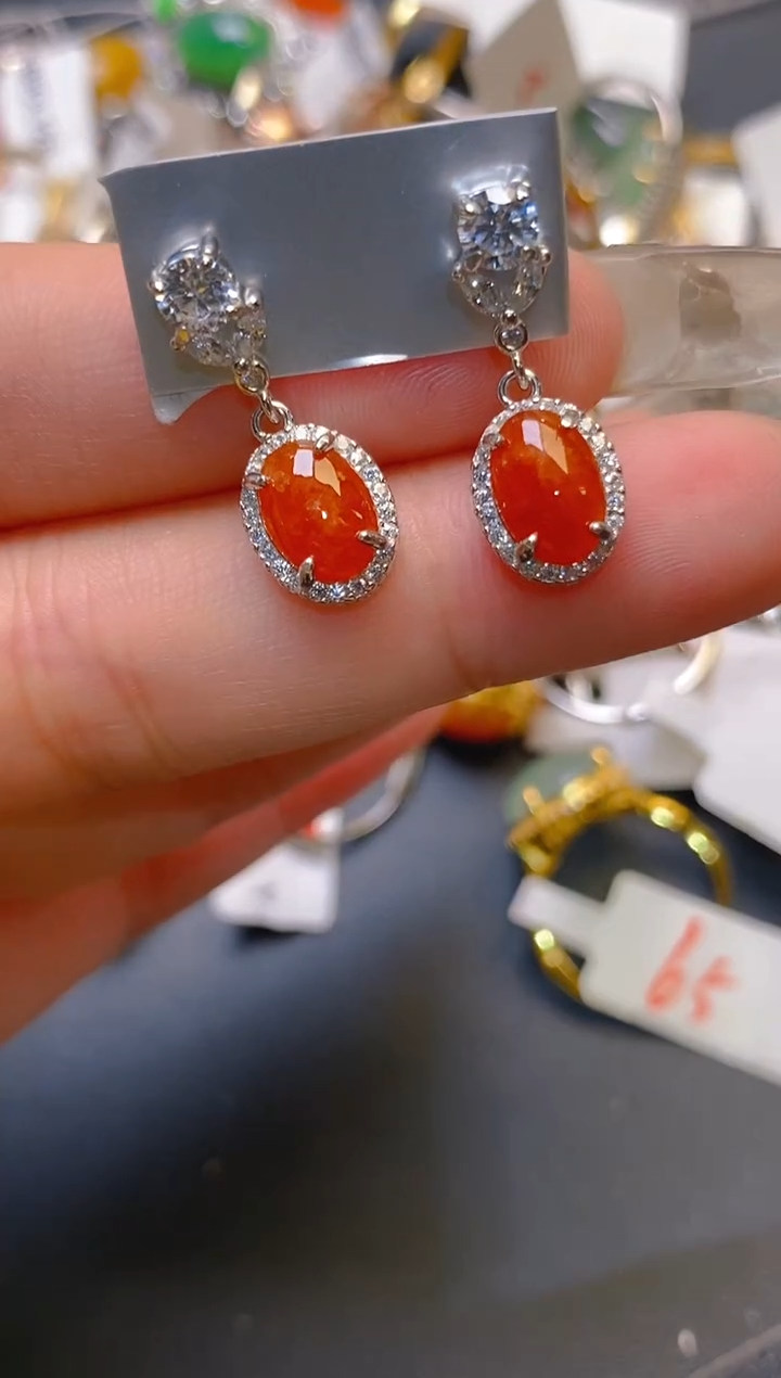 【闪购商品】翡翠耳饰银S925镶嵌天然A货翡翠1