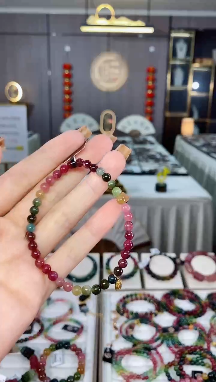 老矿油料色标彩虹单圈手串4mm+未镶嵌碧玺dan多样性发货一条