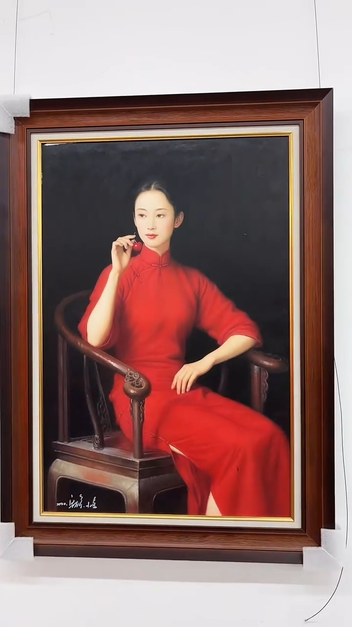 油画梁静-60x90-人物-带框