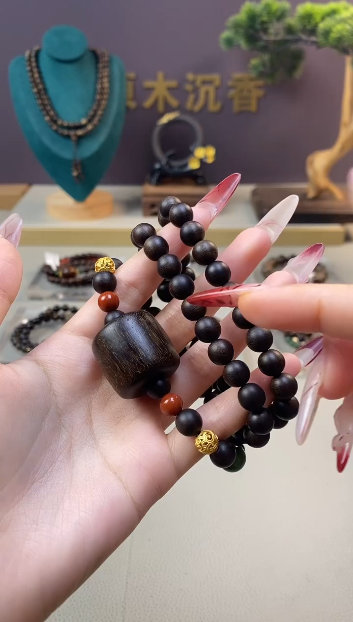 【闪购商品】沉香手串J玉化紫08三圈+虎斑留疤白沉香木雕顶珠