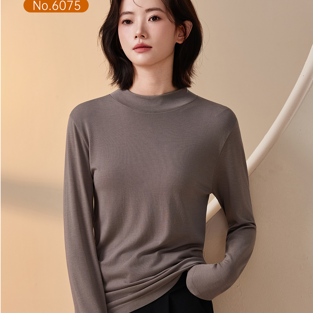 肌底衣女士百搭半高领6075/圆领6090薄款秋衣打底衫 保暖上装