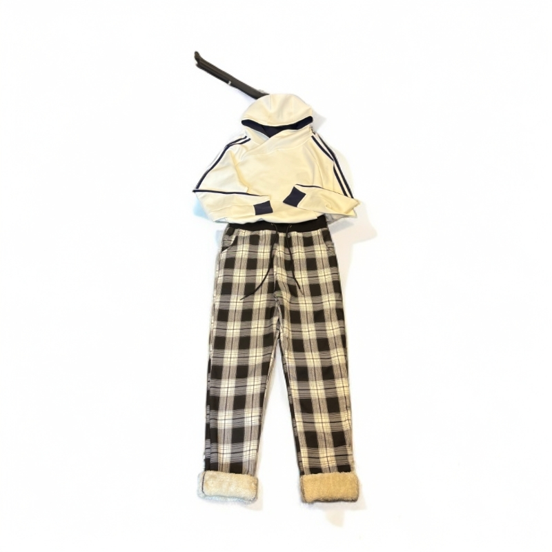 格子裤直筒秋冬女宽松高腰垂感加厚加绒韩版百搭显瘦裤D25121105