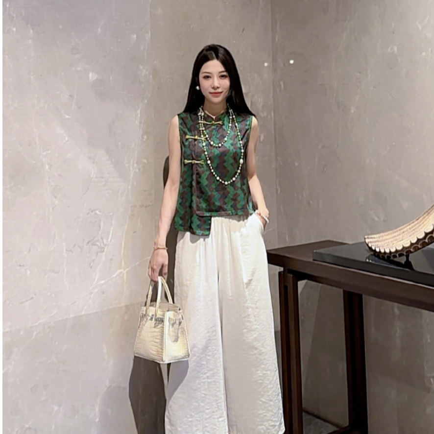 【墨染青衫】夏季新中式薄款气质复古花色时尚洋气显瘦上衣9511