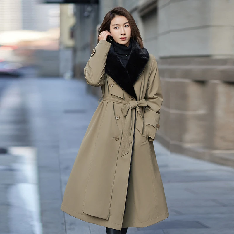 【加厚毛毛里布】2025春秋新款气质长袖风衣3923外套女装修身收腰