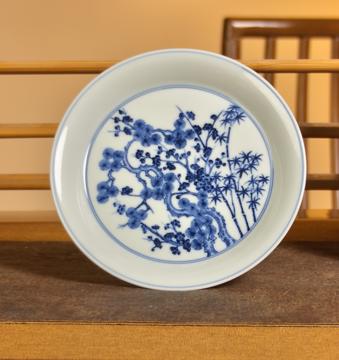 青花松竹梅干泡岁寒三友壶承盘子景德镇陶瓷艺术研究院茶具