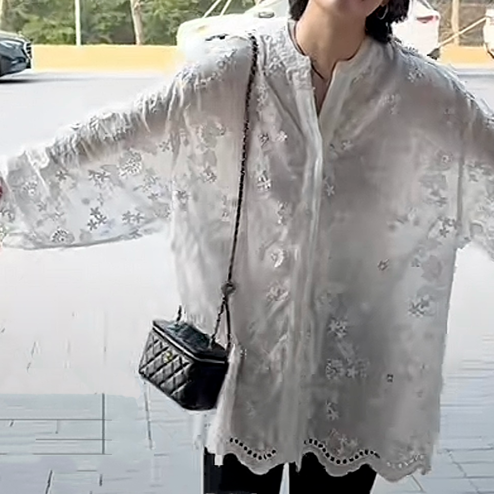 《27和yy家STUDIO》韩系镂空刺绣提花纯欲系简约百搭衬衫
