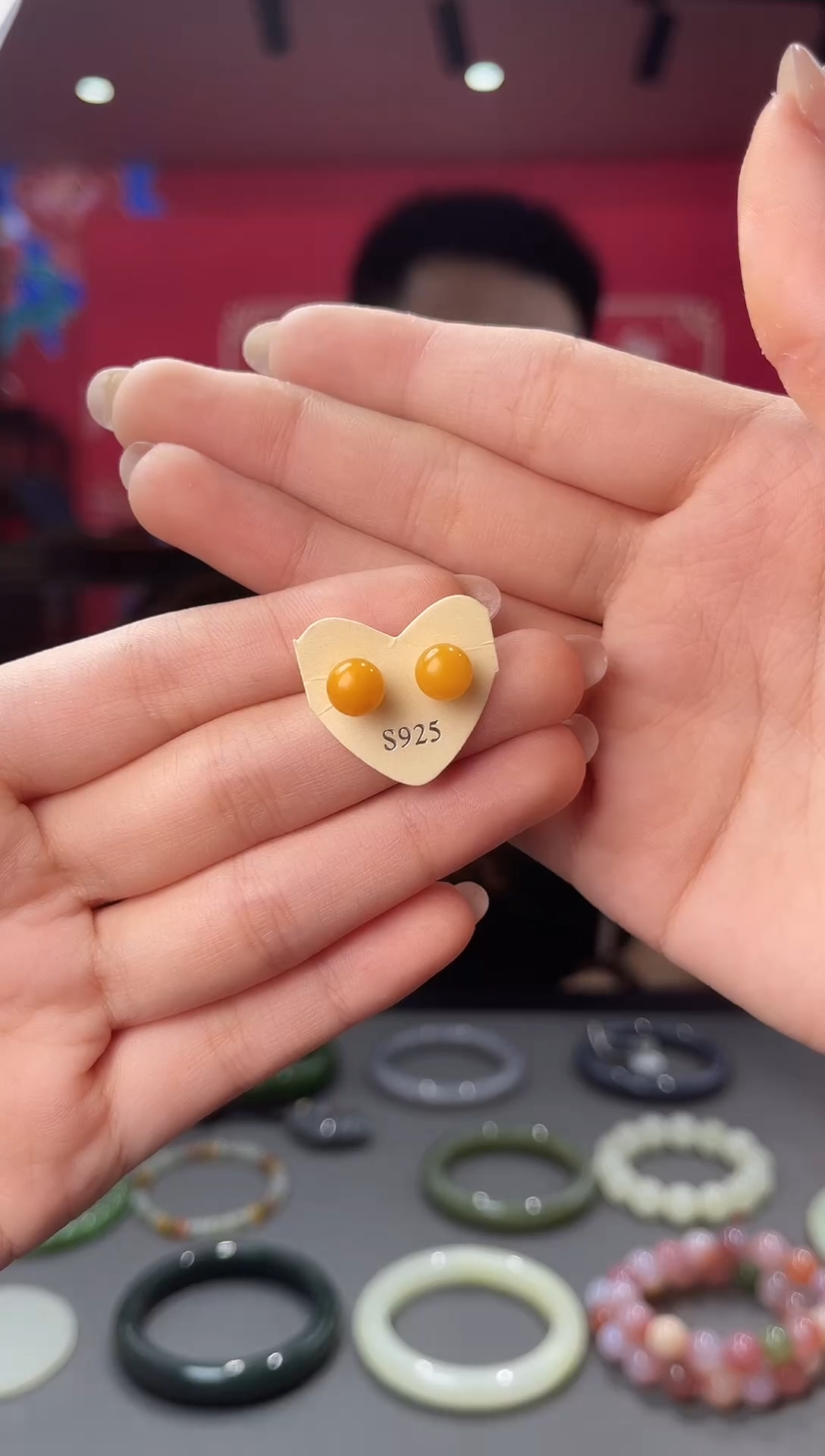 银S925镶嵌蜜蜡耳饰耳钉