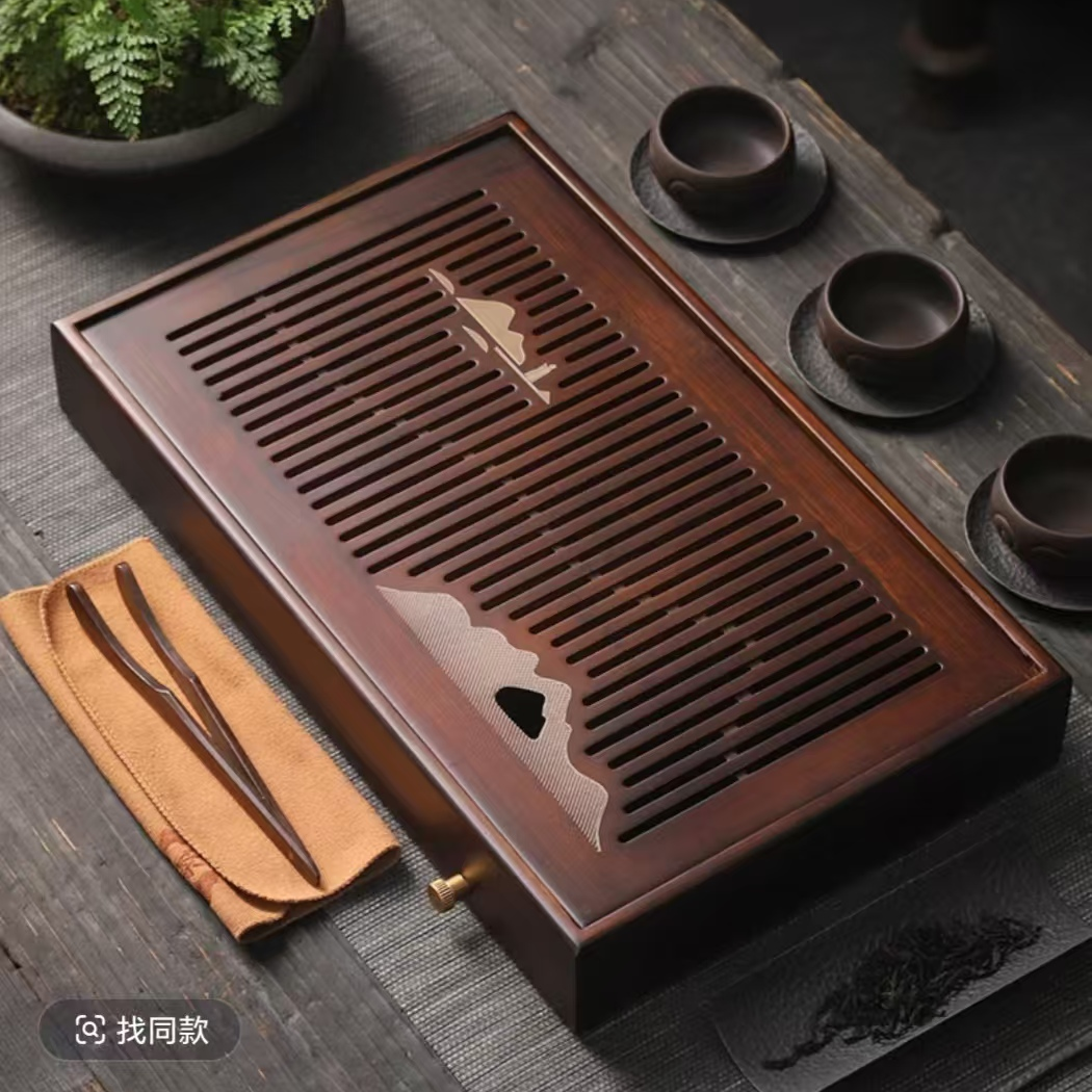 山外山中号38*23*5CM排蓄双用简约家用竹制茶盘