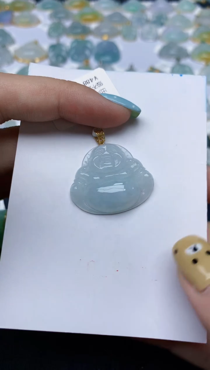 翡翠18K金镶嵌颈饰天然翡翠A货