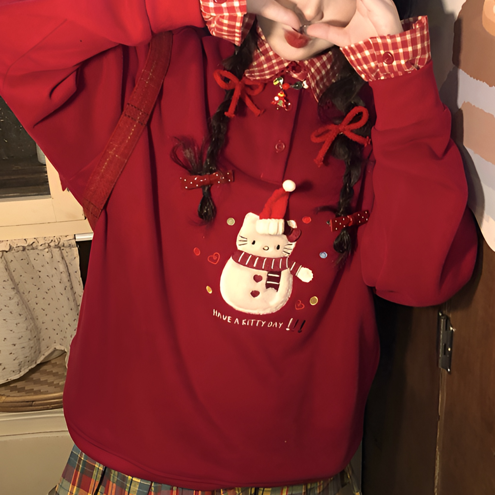 【绒冬雪人】可爱雪人 套头款POLO领加绒卫衣冬慵懒风ins  