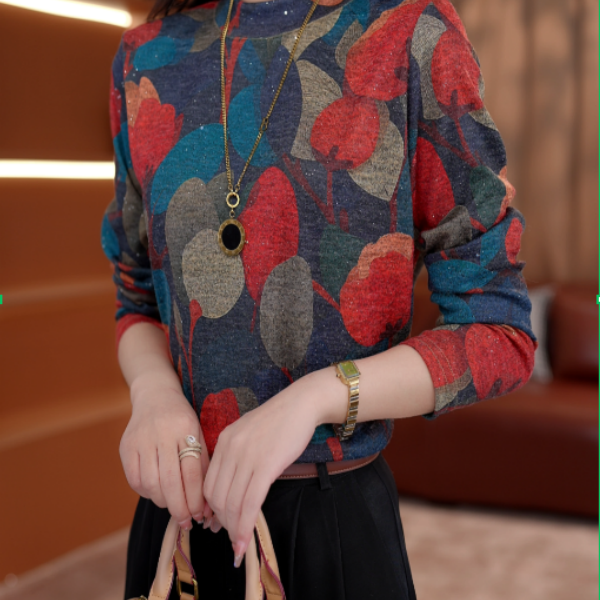 2025新款夕风绘徐优雅圆领高端小衫套头时髦长袖上衣打底衫女