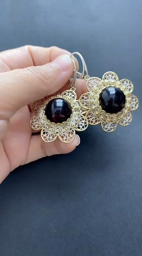 【闪购商品】琥珀裸石银S925镶嵌血珀耳坠