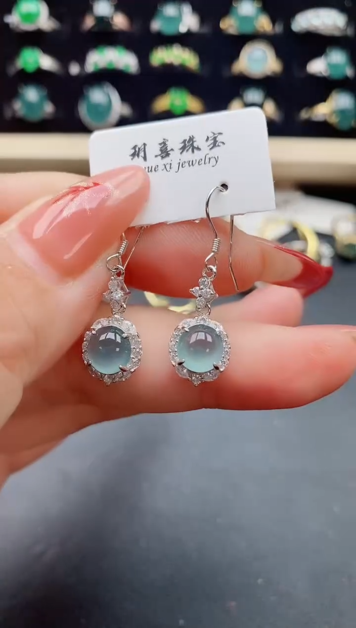 【闪购商品】翡翠耳饰银S925镶嵌508005