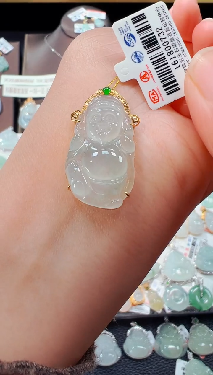 【闪购商品】翡翠吊坠(不含链)18K金镶嵌财神爷吊坠732