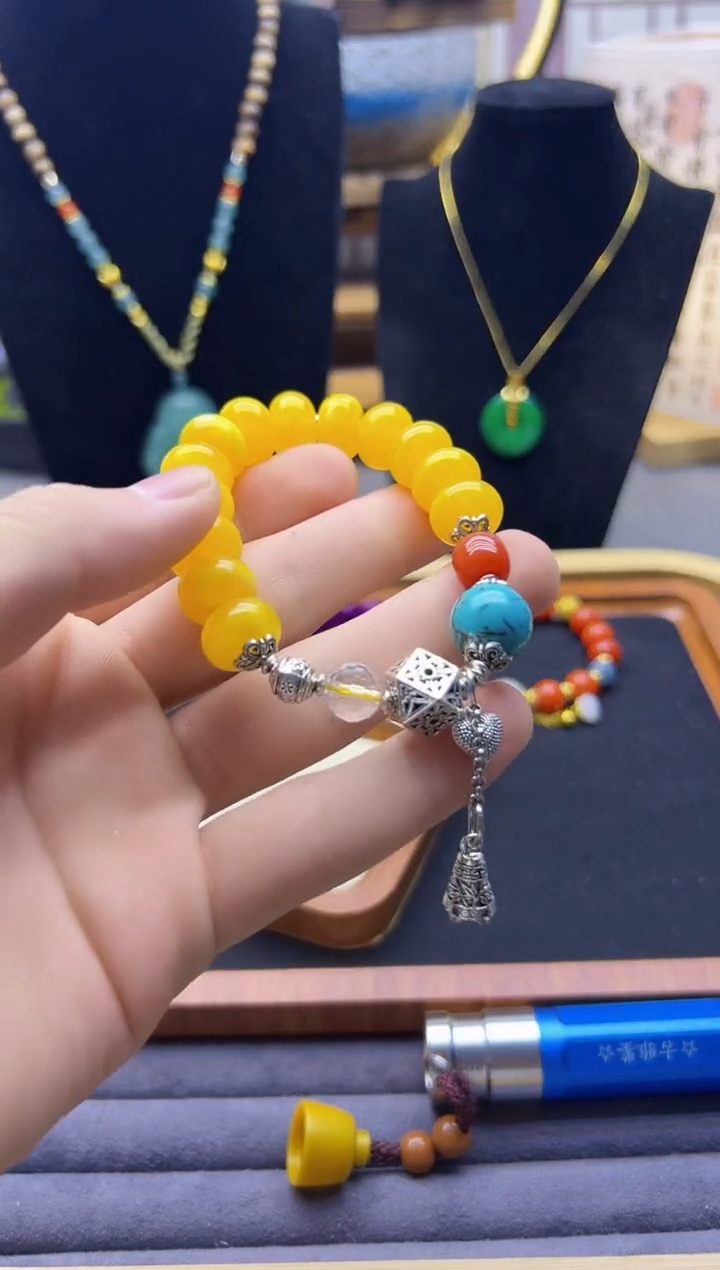 银S925镶嵌蜜蜡颈饰S561