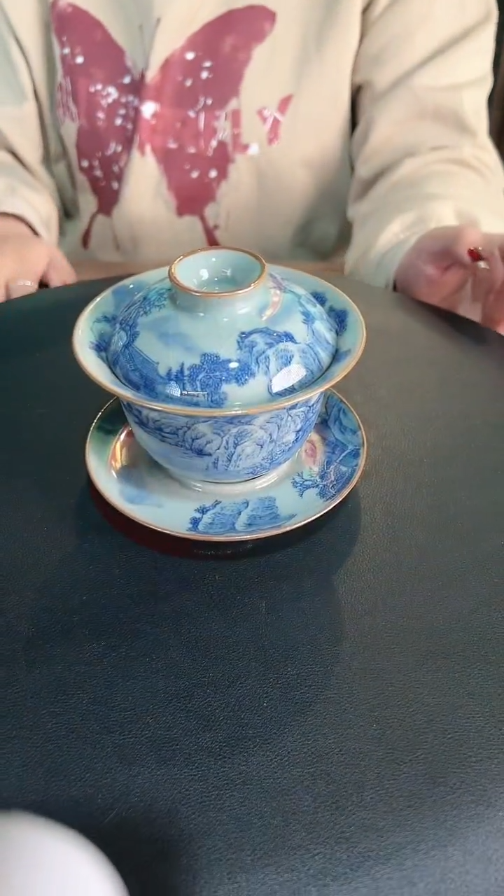 【闪购商品】杯一品德窑青花山水三才盖碗