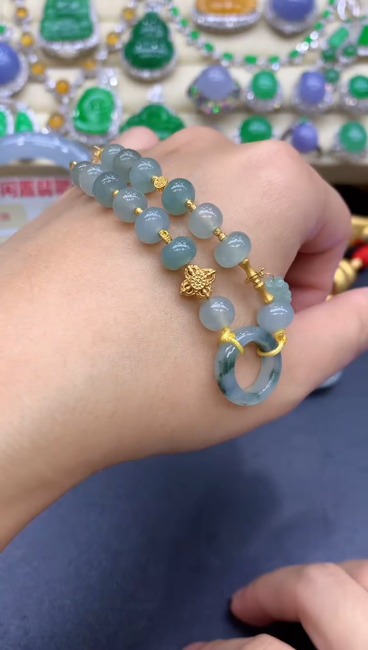18K金镶嵌手链翡翠42-中国好珍宝