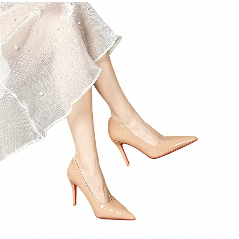 真皮红底高跟鞋女2025年时尚御姐百搭鞋黑色气质浅口尖头细跟单鞋