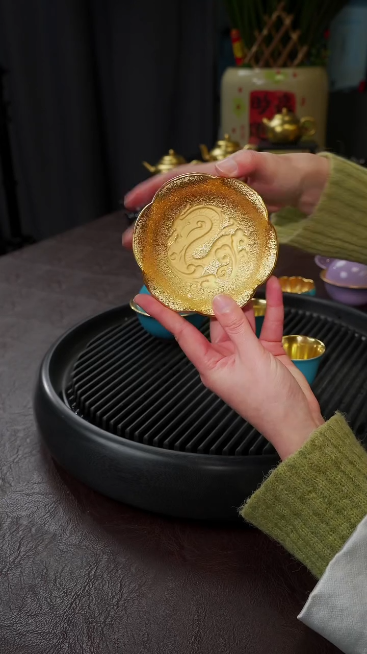 【闪购商品】杯【宜景窑松石蓝鎏金】龙杯碟