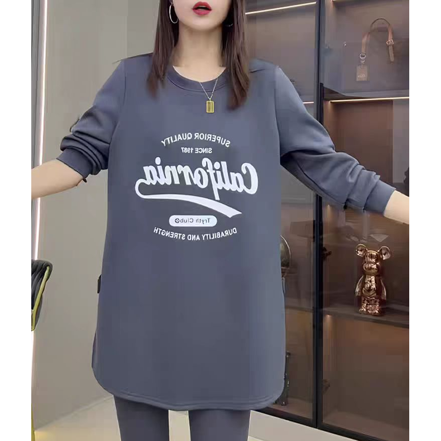 秋季新款大码中长款侧扣女卫衣8005