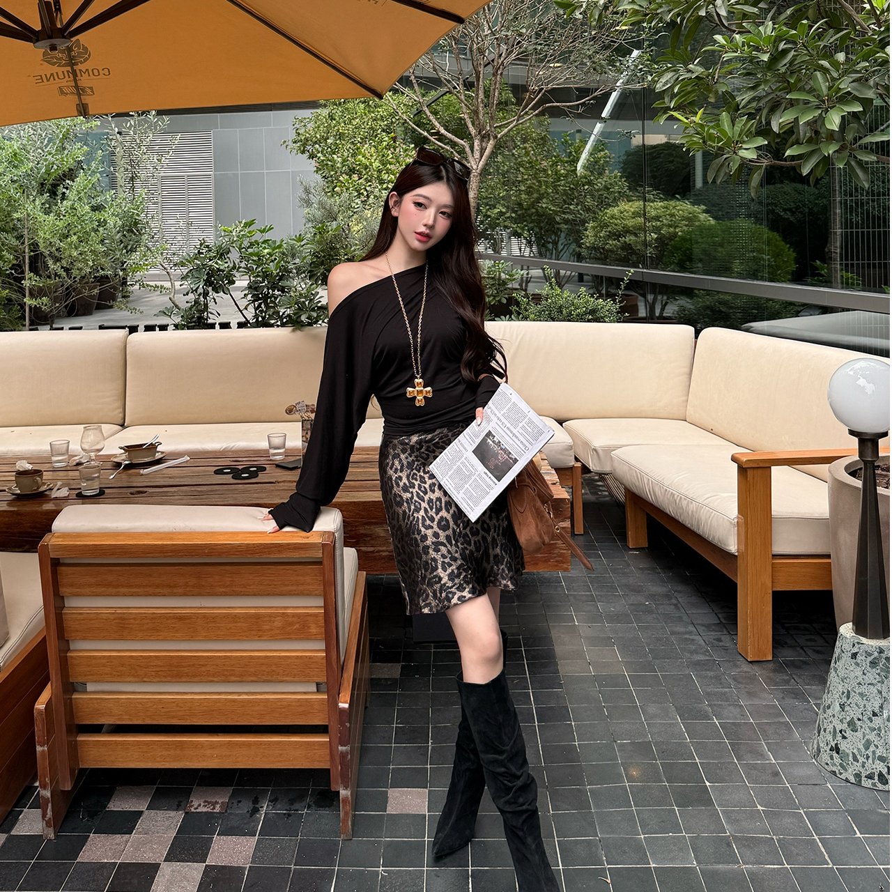 Fbb limit 【野性优雅】立体斜裁烫金豹纹双版本百搭半身裙D253956F