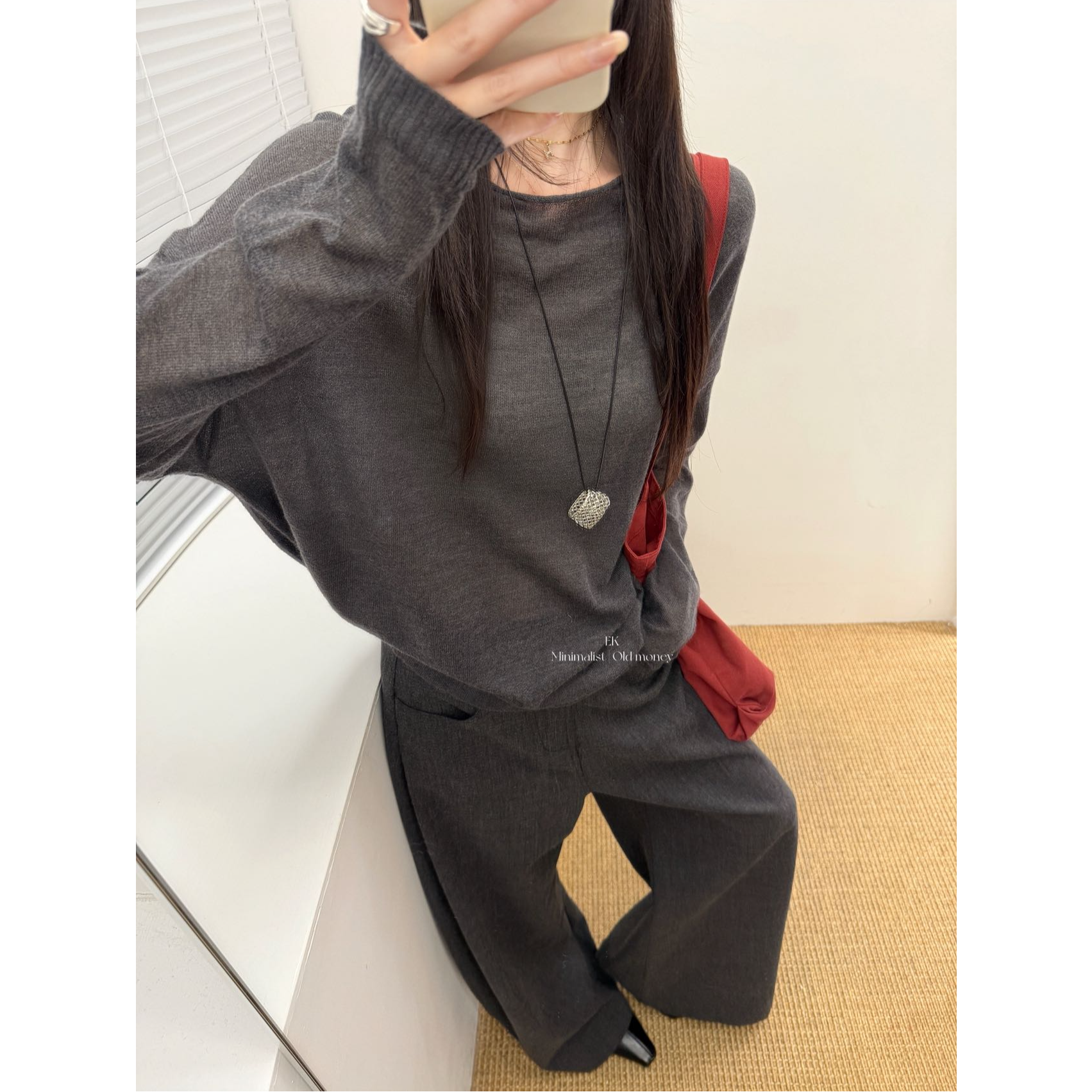 极简轻奢高级感羊驼毛薄款针织衫女秋季宽松显瘦慵懒风上衣8018