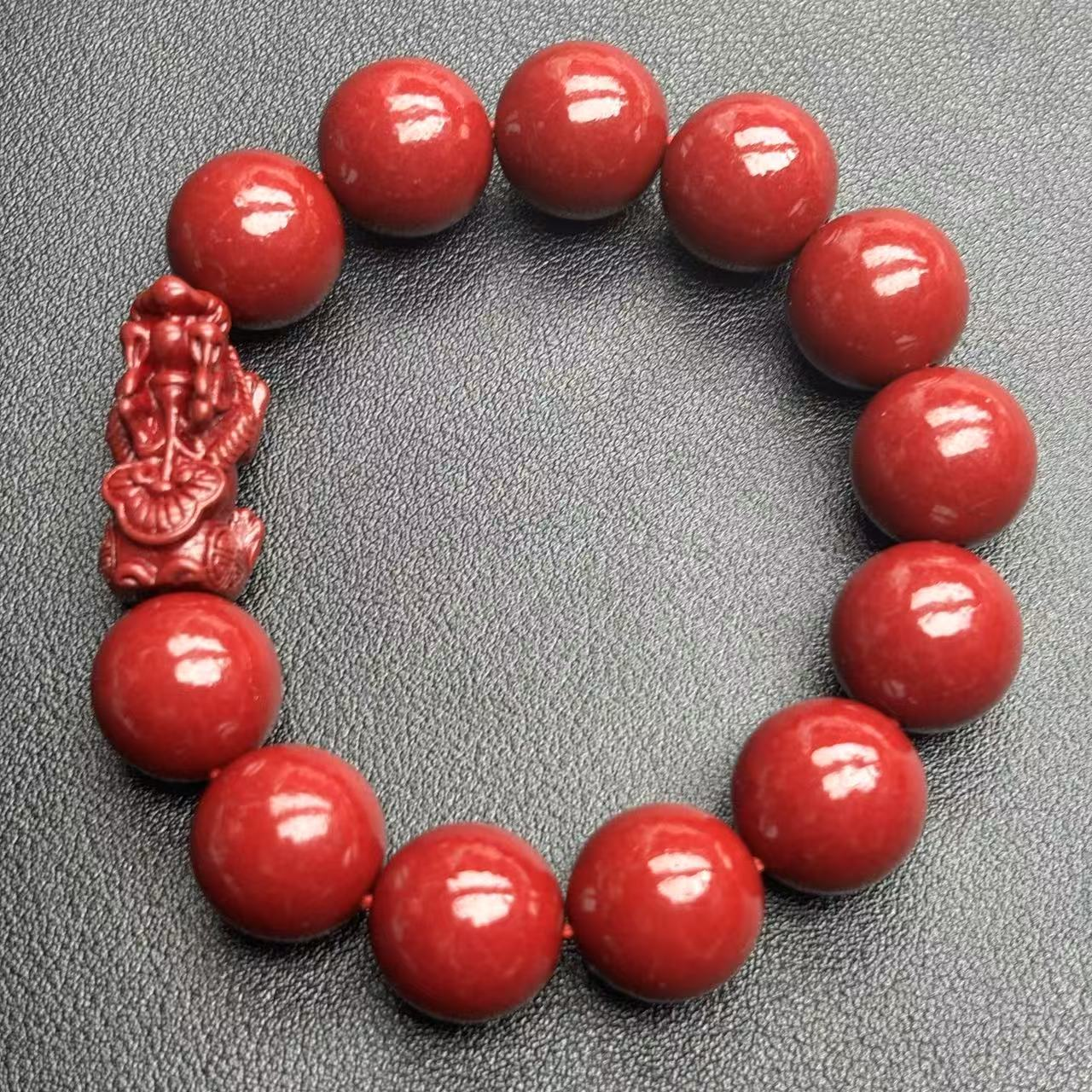 含辰砂工艺品S7639卡16左右-紫金朱砂貔貅手串