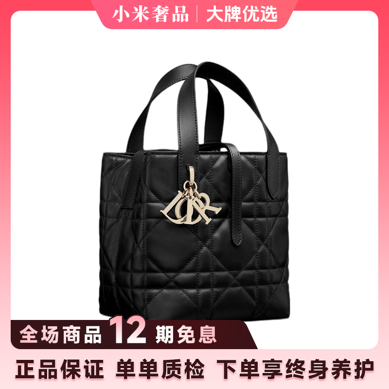 未使用 DIOR/迪奥 Toujours竖版藤格纹黑色小号手提单肩斜挎女款