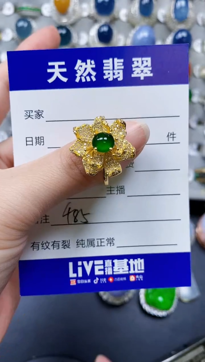 翡翠银S925镶嵌戒指0485