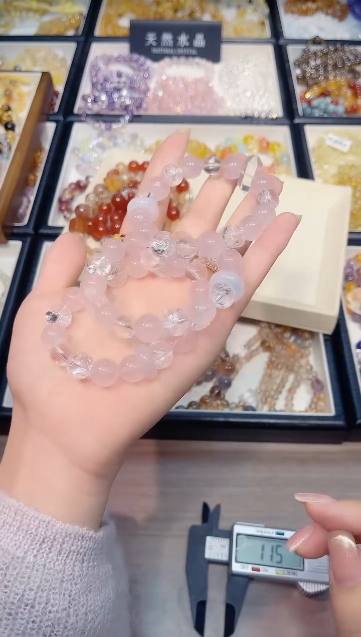 未镶嵌手串水晶粉水晶白阿塞白水晶