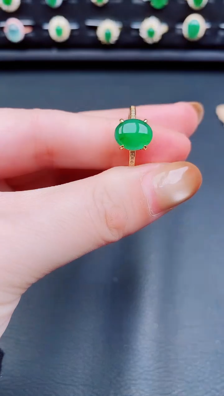 【闪购商品】翡翠戒指银S925镶嵌天然a货翡翠50