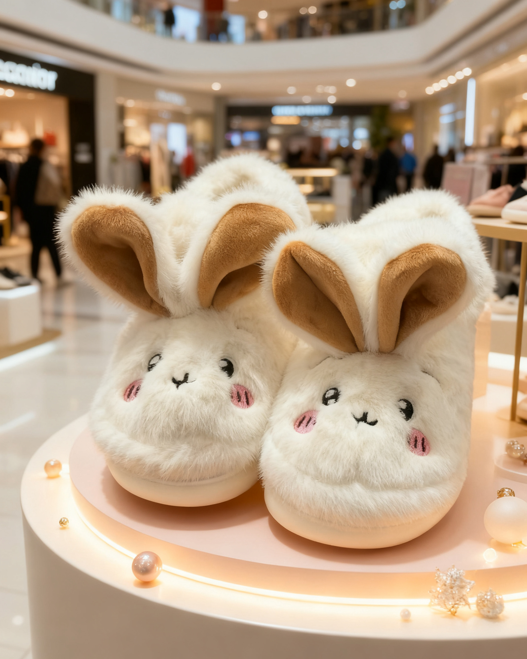 可爱卡通兔子厚底包跟防滑保暖女棉拖鞋秋冬居家外穿