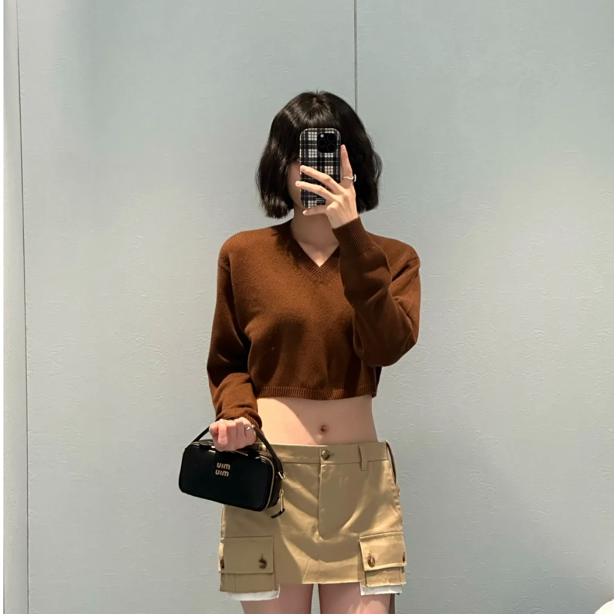 99新 MIU MIU/缪缪 有奢友得严选丨棕色秋冬气质短款毛衣00438