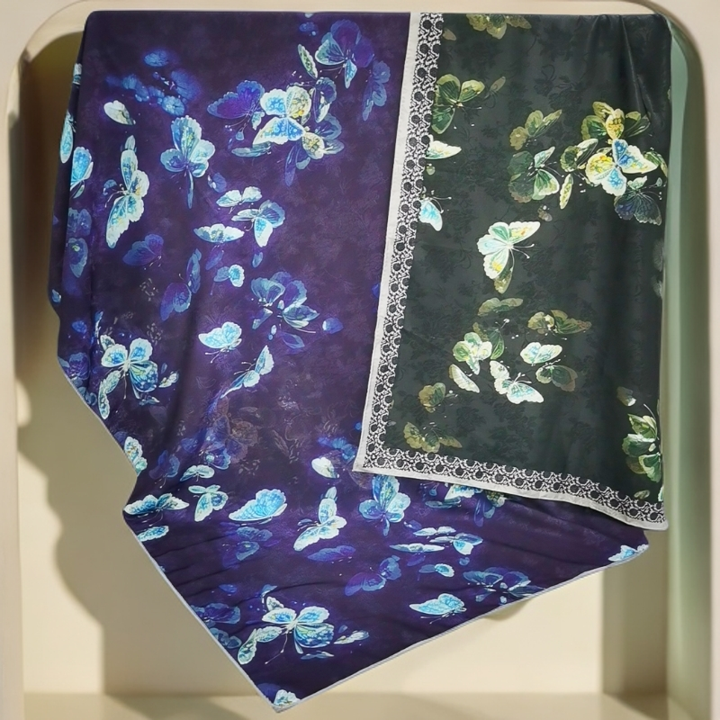上海故事C15捡漏双面双色140cm夜色迷蝶方巾香云老料贵气长辈礼物