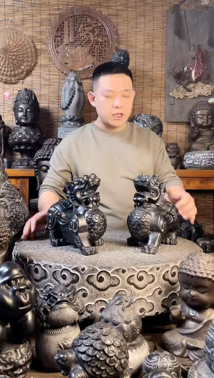 【闪购商品】30飞天貔貅一对天然青石雕刻