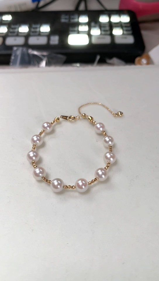 【闪购商品】海水珍珠手链18K金镶嵌星愿手链