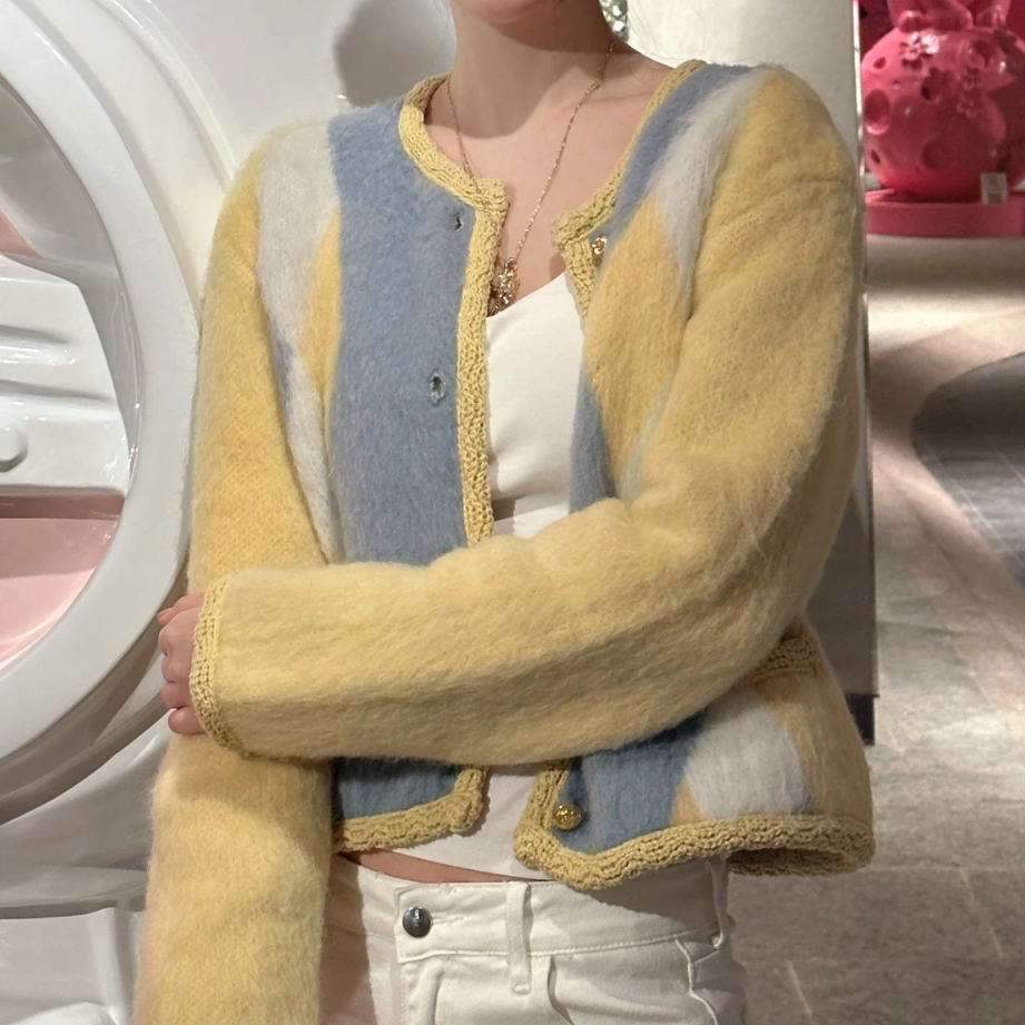 未使用 Celine/思琳 汤/P245928027/黄色金扣开衫 M