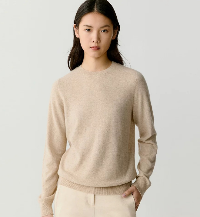 之家同款针织宽松羊绒衫纯色圆领休闲宽松百搭女羊绒衫