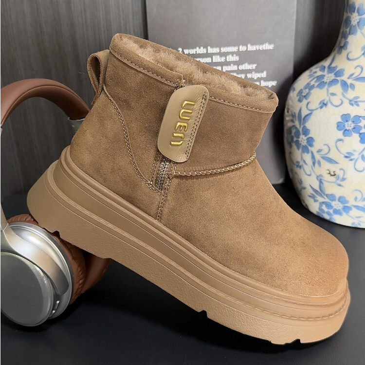 雪地靴棉鞋2024冬季新款真皮加绒加厚东北厚底防滑雪地女靴子短靴