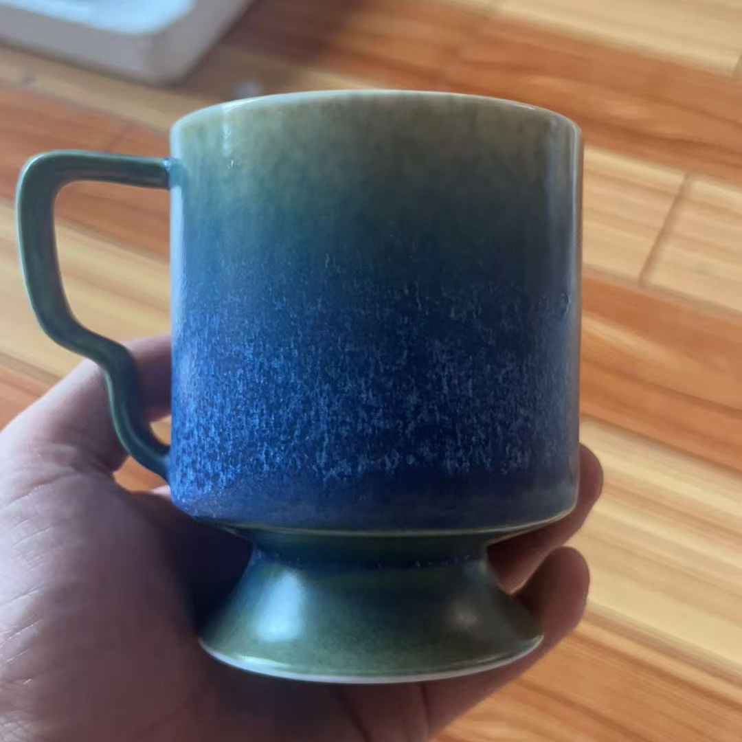 正春堂窑变绿色高脚咖啡杯